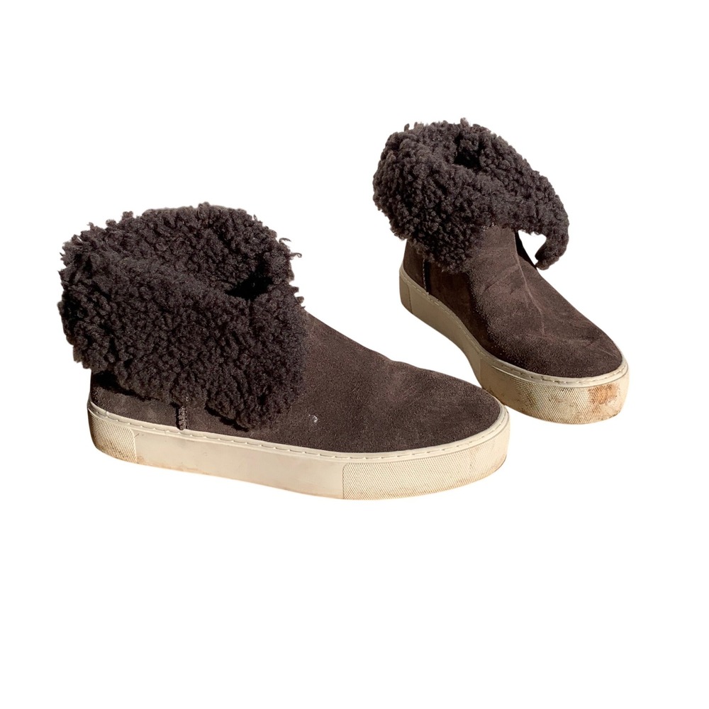 UGG Australia Women's Brown Suede Sheepskin Lined Slip On Sneakers Boots Lynus 7